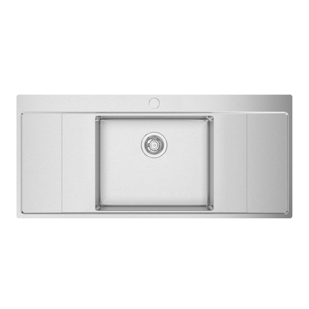 Image of Clearwater Xeron 1 Bowl Stainless Steel Kitchen Sink with Double Drainer Brushed Steel 1160mm x 520mm 