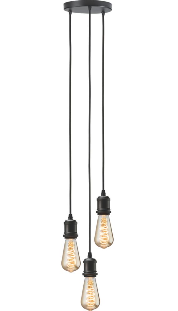 Image of Knightsbridge Vintage Style 3-Light Pendant Matt Black 