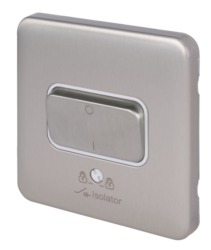 Image of Schneider Electric Lisse Deco 10A 1-Gang 3-Pole Fan Isolator Switch Brushed Stainless Steel with White Inserts 