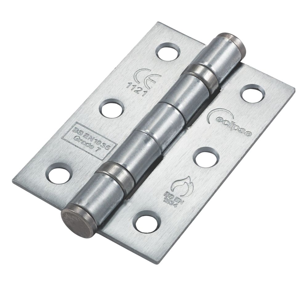 Image of Eclipse Satin Chrome Grade 7 Fire Door Ball Bearing Hinges 76mm x 51mm 20 Pack 