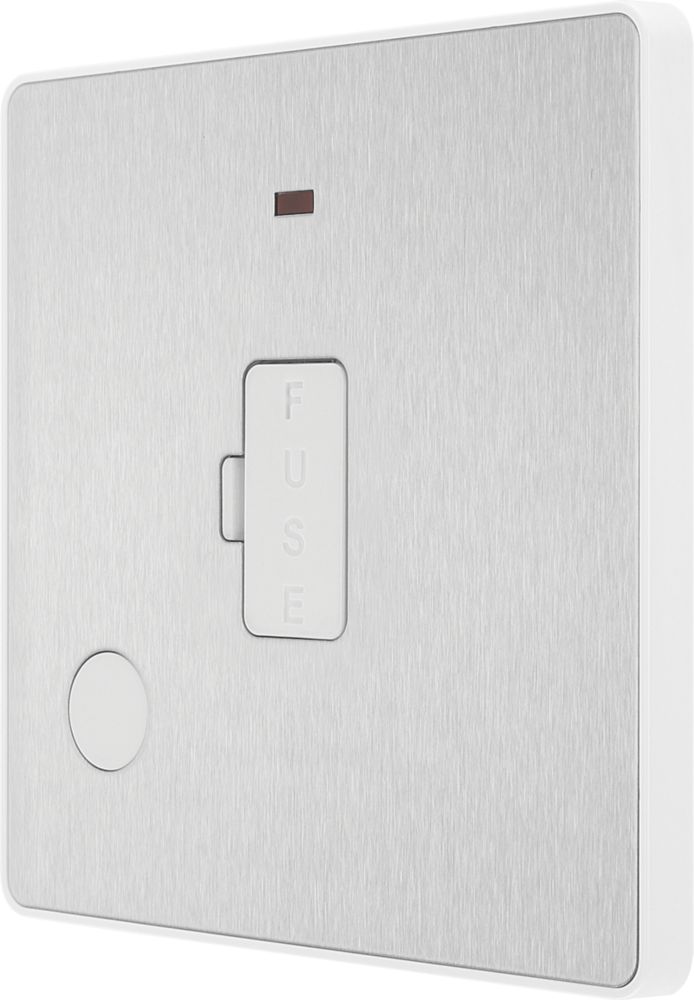 Image of British General Evolve 13A Unswitched Fused Spur with LED Brushed Steel with White Inserts 