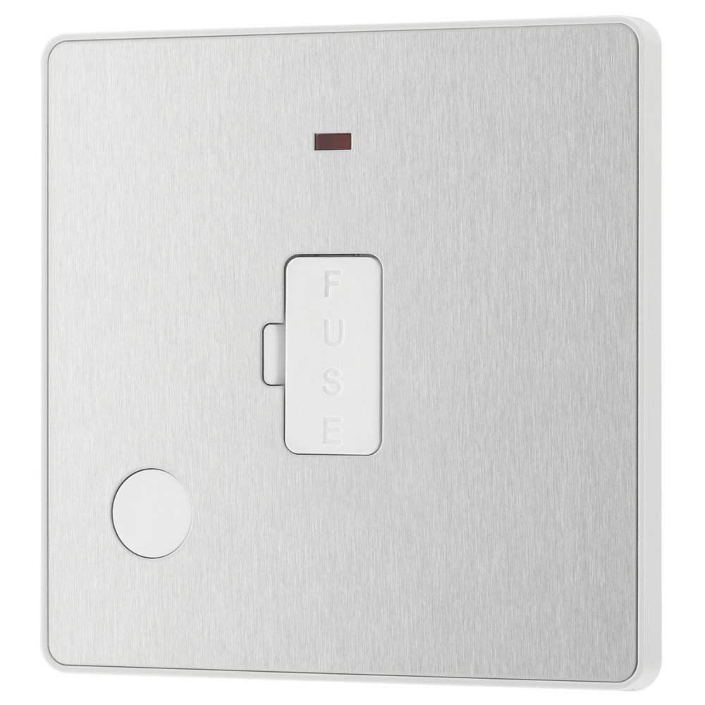 Image of British General Evolve 13A Unswitched Fused Spur with LED Brushed Steel with White Inserts 