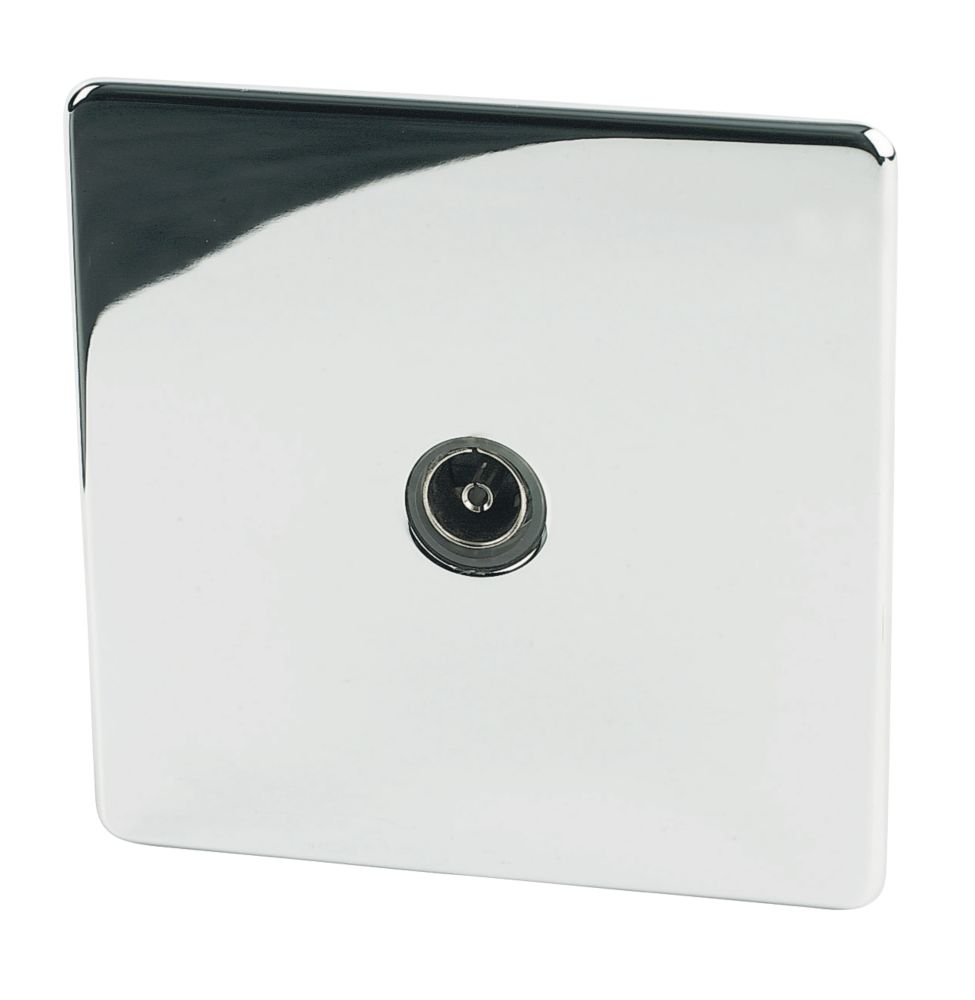 Image of Crabtree Platinum 1-Gang Female Coaxial TV Socket Polished Chrome with Black Inserts 