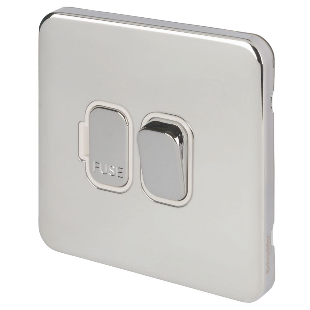 Image of Schneider Electric Lisse Deco 13A Switched Fused Spur Polished Chrome with White Inserts 