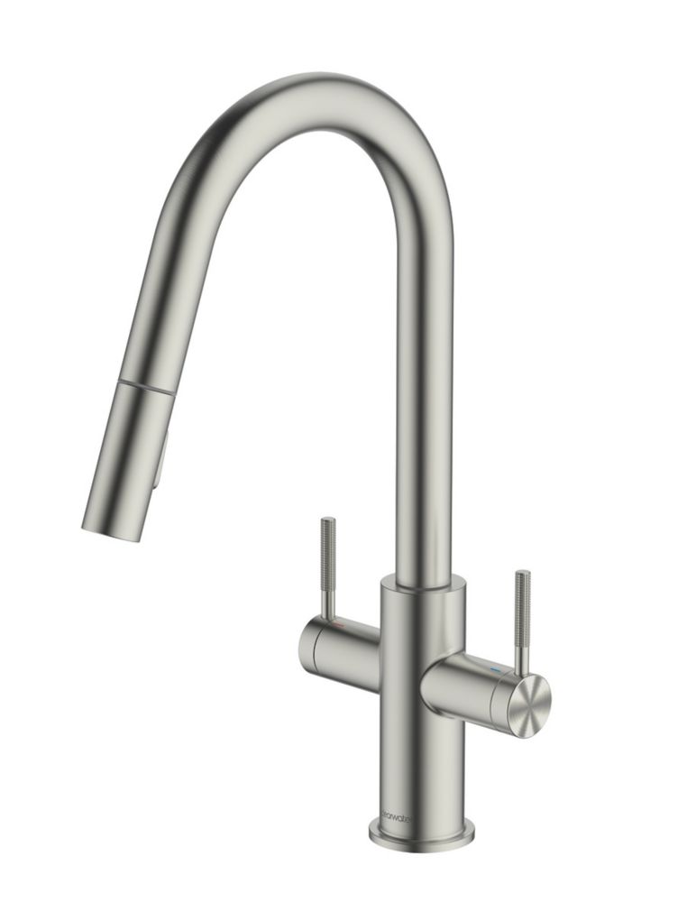 Image of Clearwater Topaz TOP30BN Double Lever Tap with Twin Spray Pull-Out Brushed Nickel PVD 