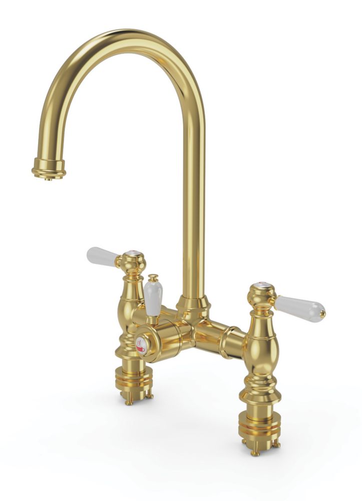 Image of ETAL Traditional Bridge 3-in-1 Hot Water Kitchen Tap Brushed Brass 