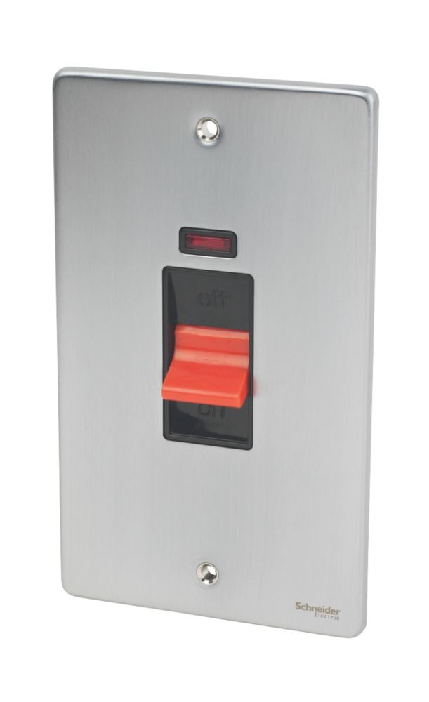 Image of Schneider Electric Ultimate Low Profile 50A 2-Gang DP Control Switch Brushed Chrome with Neon with Black Inserts 