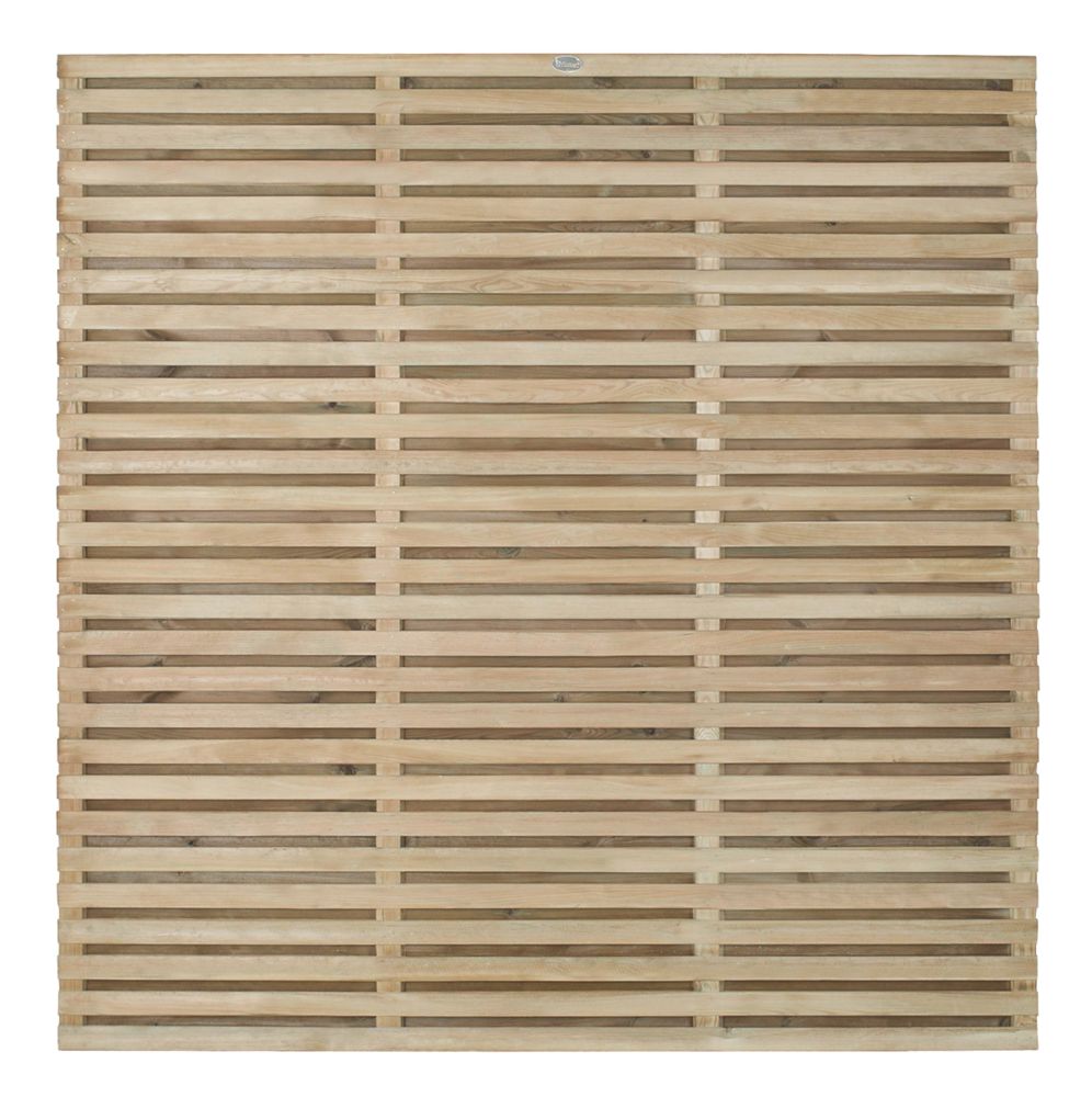 Image of Forest VENHHM6PK5HD Double-Slatted Fence Panels Natural Timber 6' x 6' Pack of 5 