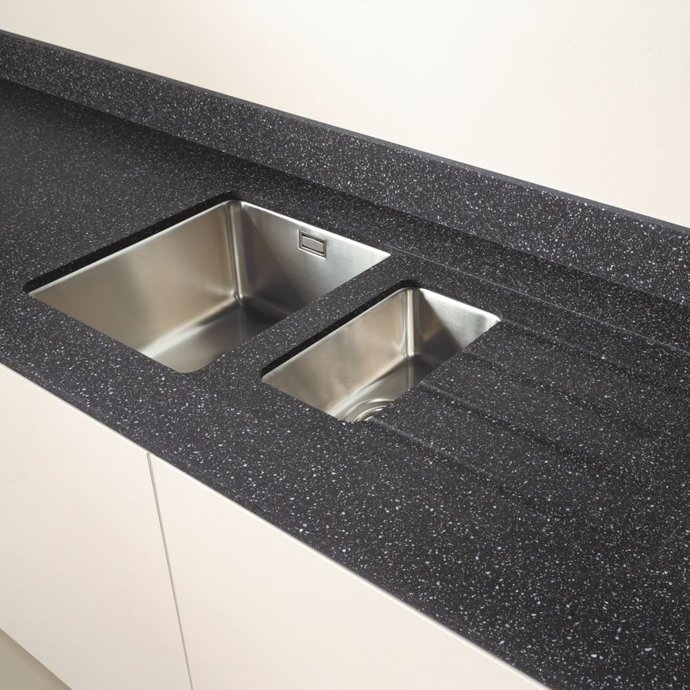 Image of Metis Black Sink Module with 1.5 Bowl Stainless Steel Sink 3050mm x 620mm x 15mm 
