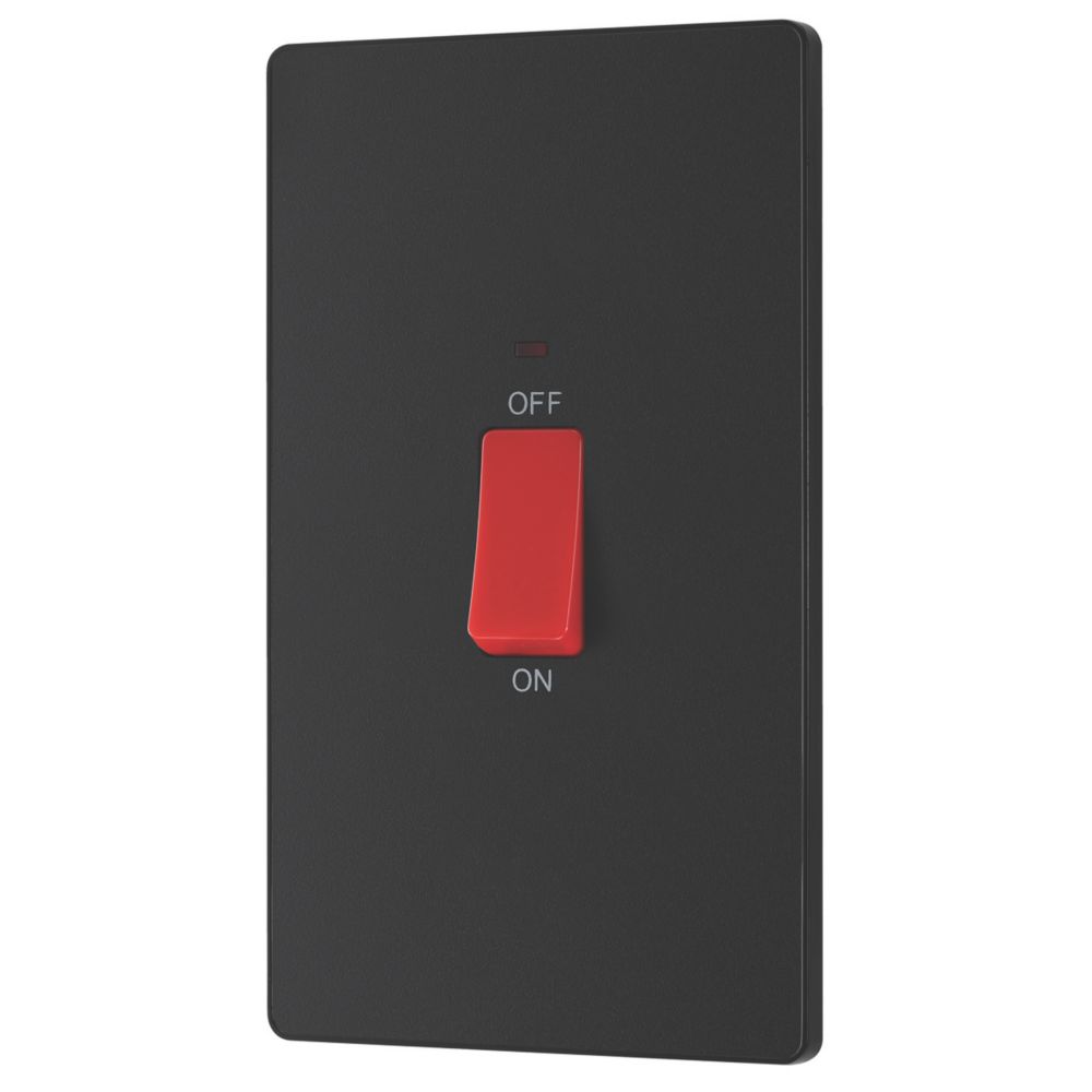 Image of British General Evolve 45A 1-Gang 2-Pole Cooker Switch Matt Black with LED with Black Inserts 