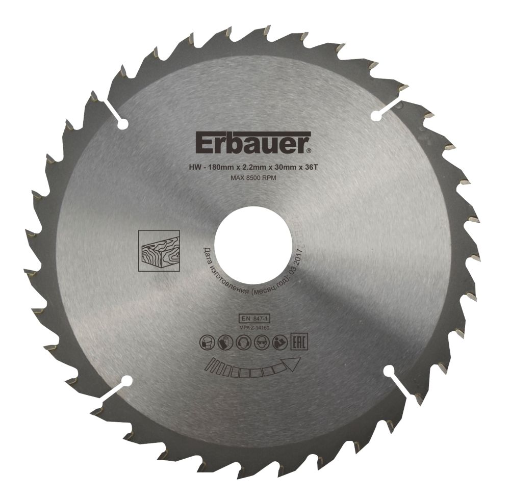 Image of Erbauer Wood TCT Saw Blade 180mm x 30mm 36T 