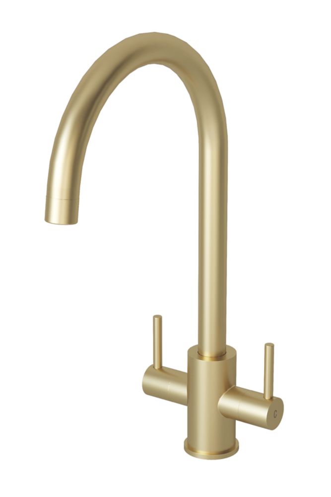 Image of ETAL Dart Twin Lever Kitchen Mixer Tap Brushed Brass 