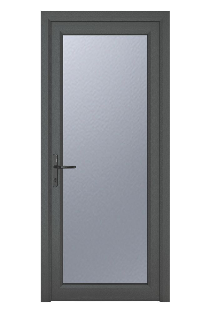 Image of Crystal Fully Glazed 1-Obscure Light Right-Hand Opening Anthracite Grey uPVC Back Door 2090mm x 920mm 