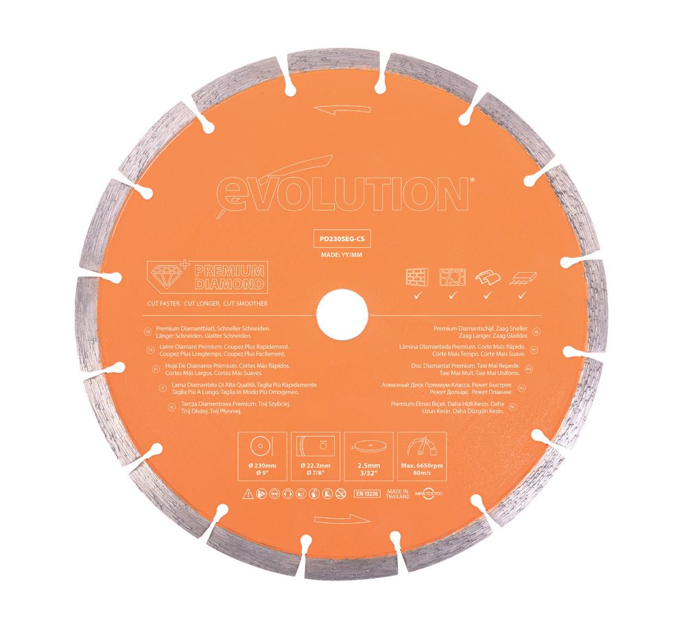 Image of Evolution PD230SEG-CS Masonry Premium Diamond Blade 230mm x 22.2mm 