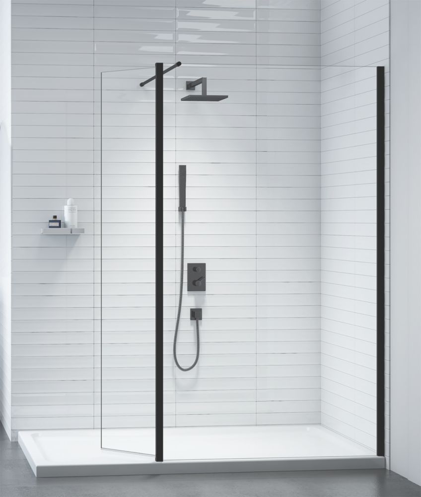 Image of Triton Neo Frameless Showerwall & Swivel Panel Black 1200mm x 2000mm 