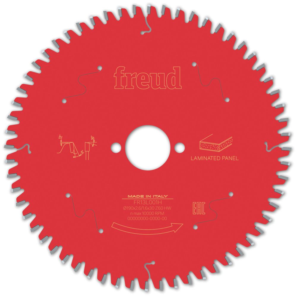 Image of Freud F03FS09802 Laminate Panel Circular Saw Blade 190mm x 30mm 60T 