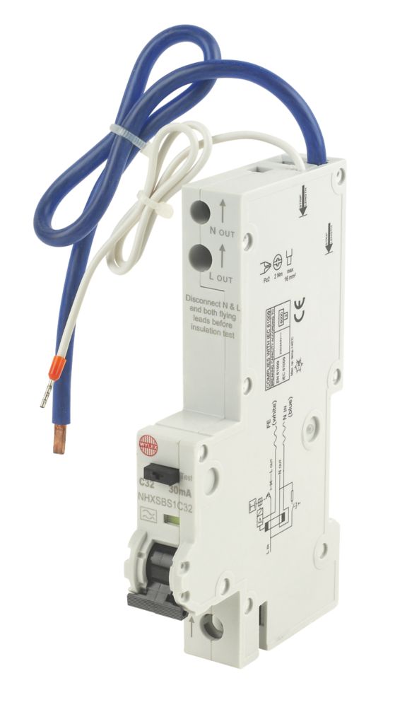 Image of Wylex 32A 30mA SP Type C RCBO 