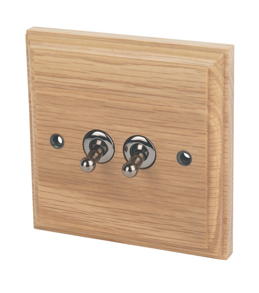Image of Varilight 10AX 2-Gang 2-Way Toggle Switch Classic Oak 