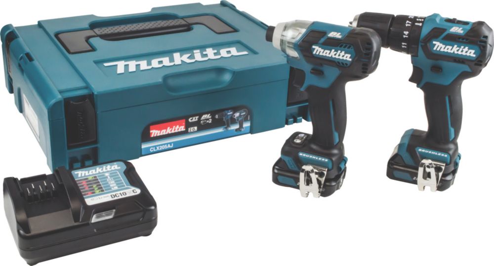 Image of Makita CLX205AJ 10.8V 2 x 2.0Ah Li-Ion CXT Brushless Cordless Combi Drill & Impact Driver Twin Kit 