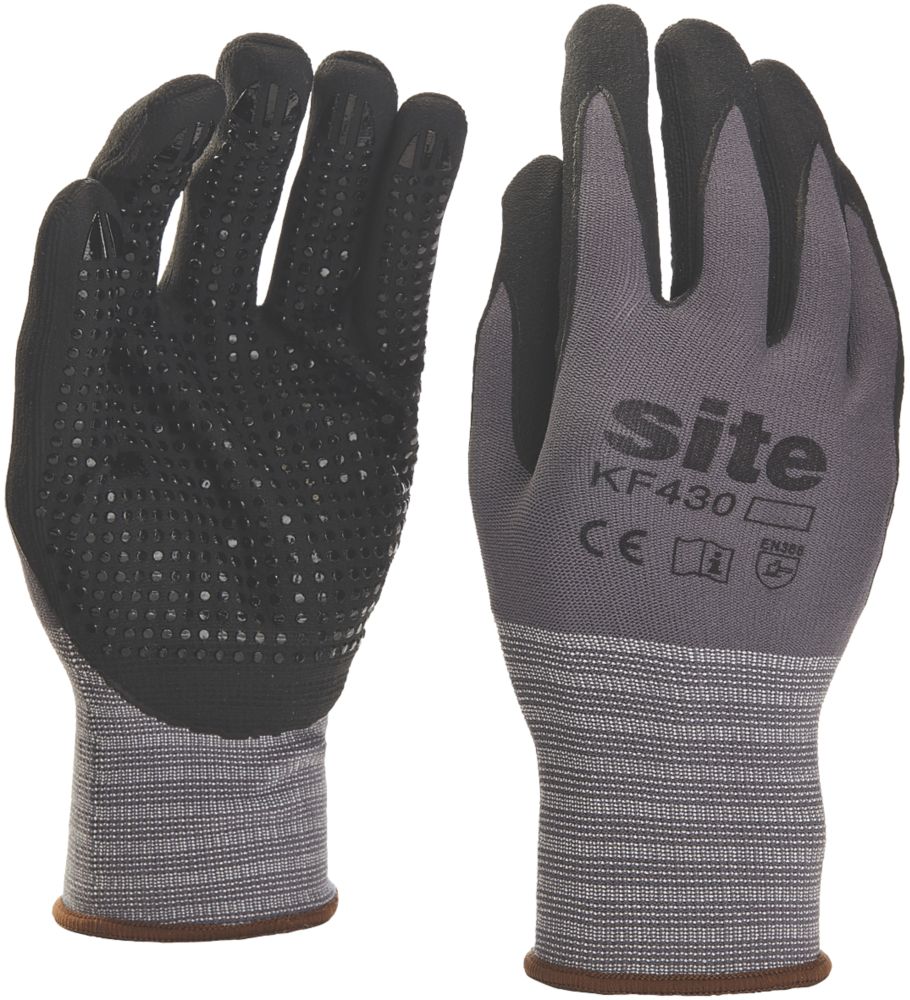 Image of Site 430 Micro Dot Nitrile Foam Gloves Grey / Black Large 