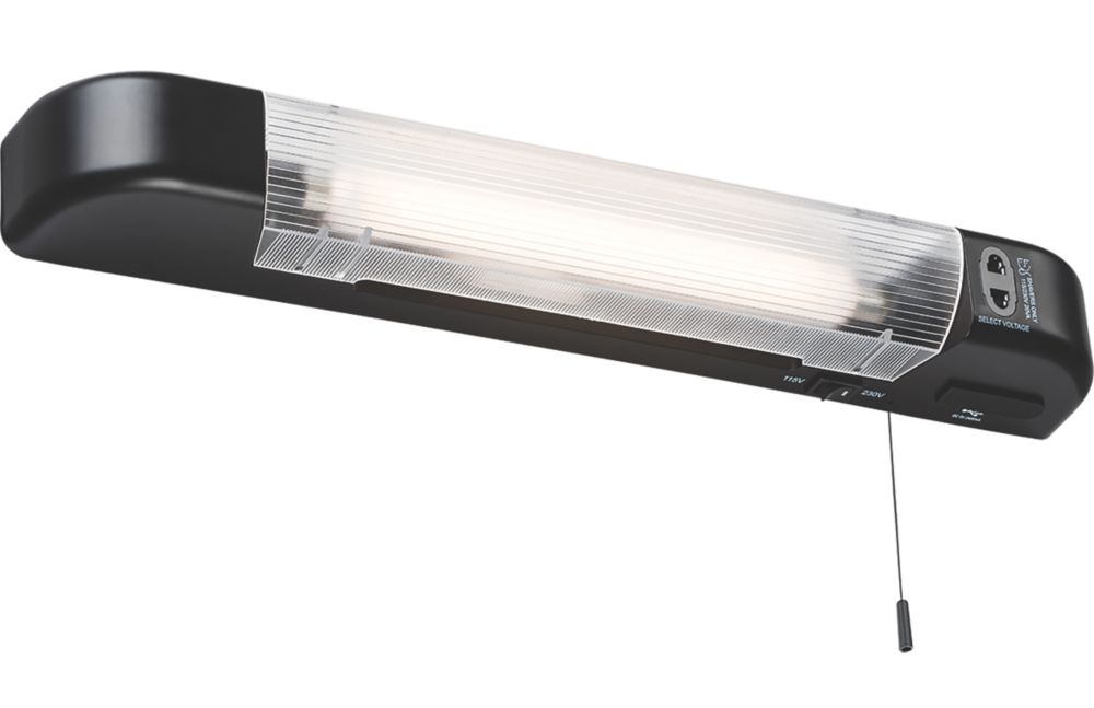 Image of Knightsbridge SL6 Dual Voltage LED Shaver Light with USB Matt Black 6W 450lm + 2.4A 2-Outlet Type A USB Charger 