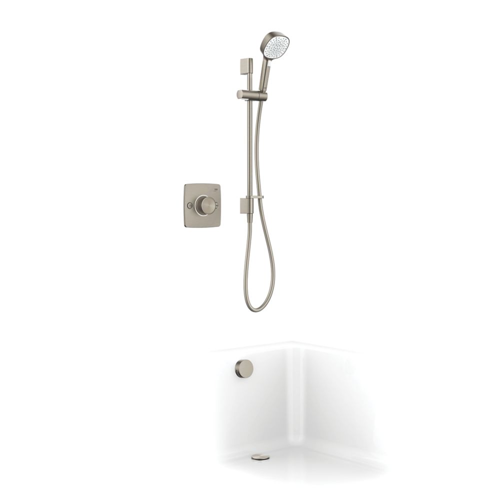Image of Mira Evoco Rear-Fed Concealed Brushed Nickel Thermostatic Built-In Mixer Shower & Bath Fill 
