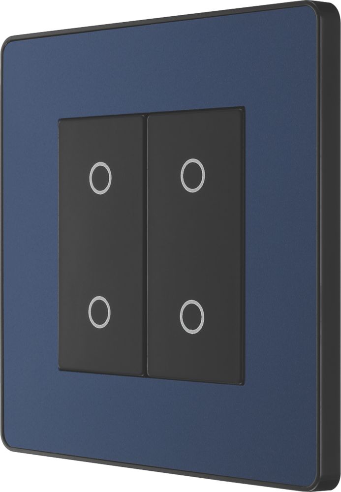 Image of British General Evolve 2-Gang 2-Way LED Double Secondary Touch Trailing Edge Dimmer Switch Blue with Black Inserts 