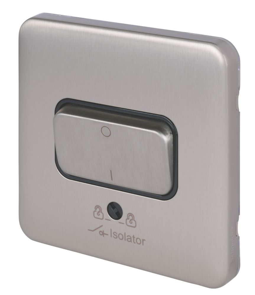 Image of Schneider Electric Lisse Deco 10A 1-Gang 3-Pole Fan Isolator Switch Brushed Stainless Steel with Black Inserts 