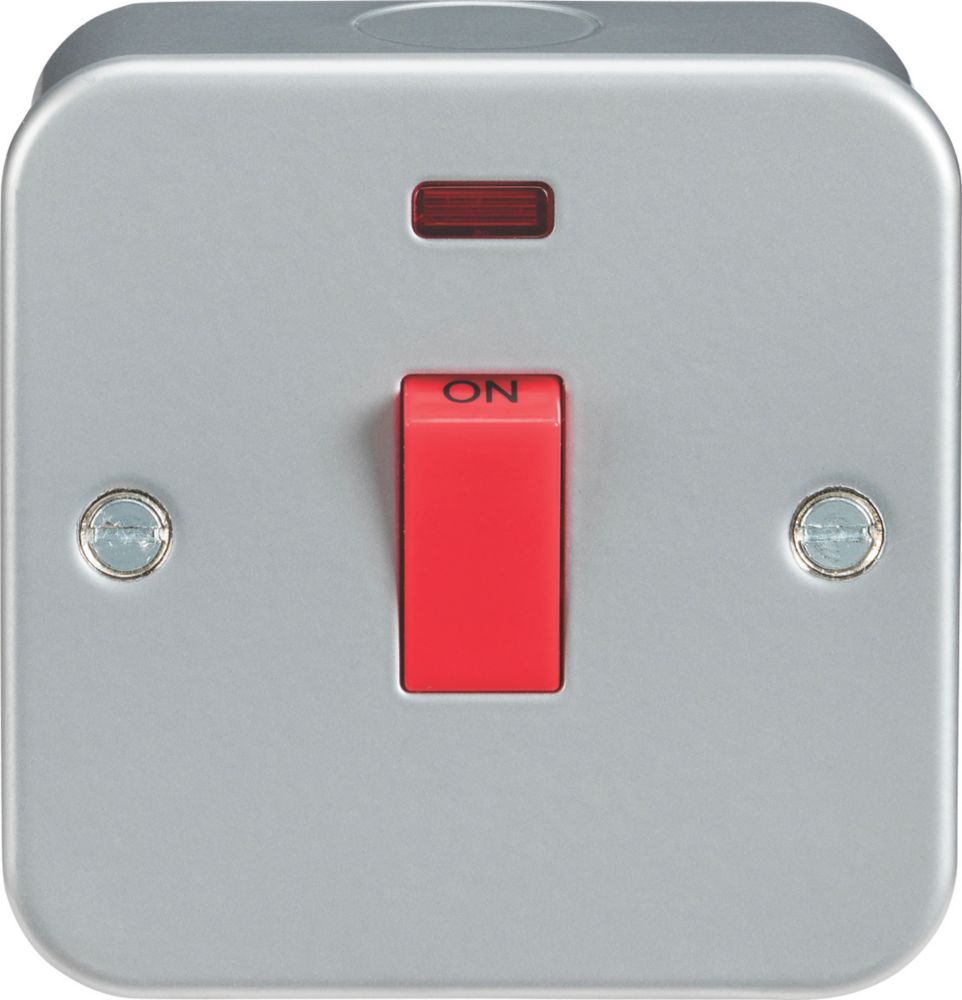 Image of Knightsbridge 45A 1-Gang DP Metal Clad Cooker Switch with LED with White Inserts 