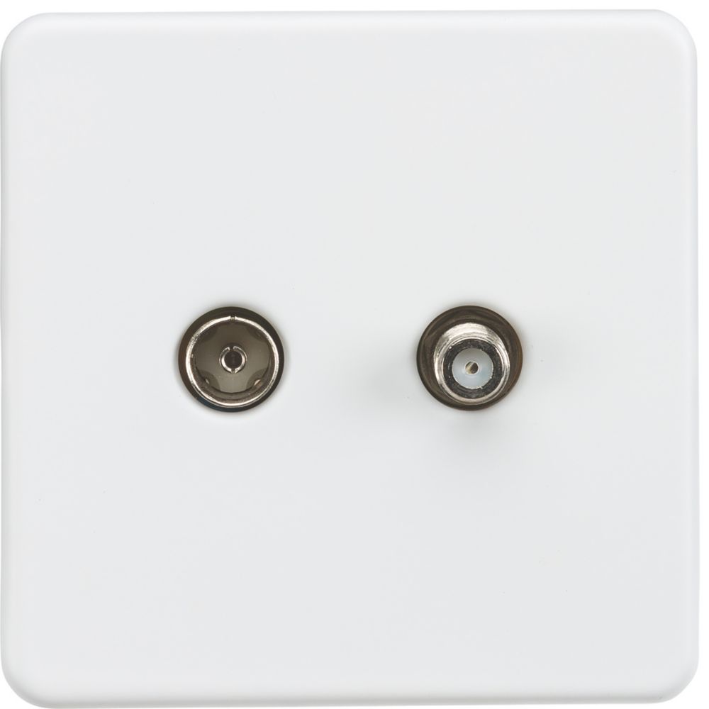 Image of Knightsbridge 2-Gang Isolated Coaxial TV & F-Type Satellite Socket Matt White 