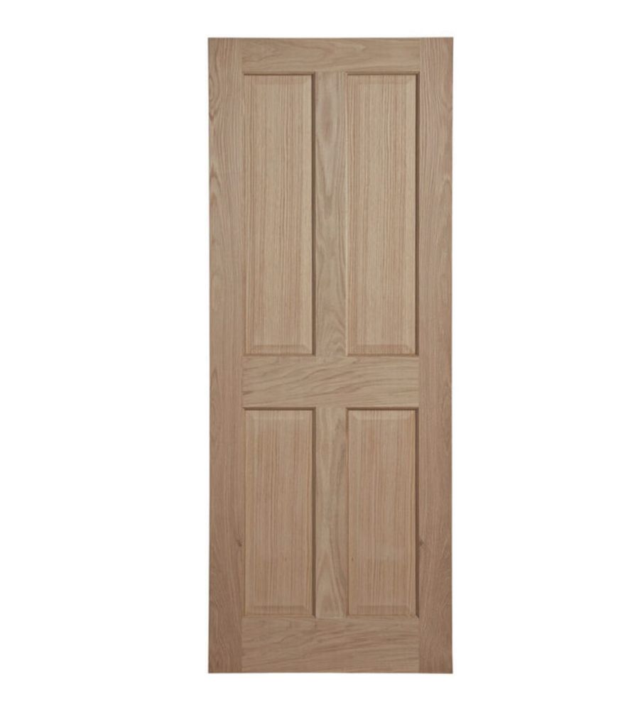 Image of Unfinished Oak Wooden 4-Panel Internal Fire Victorian-Style Door 1981mm x 726mm 