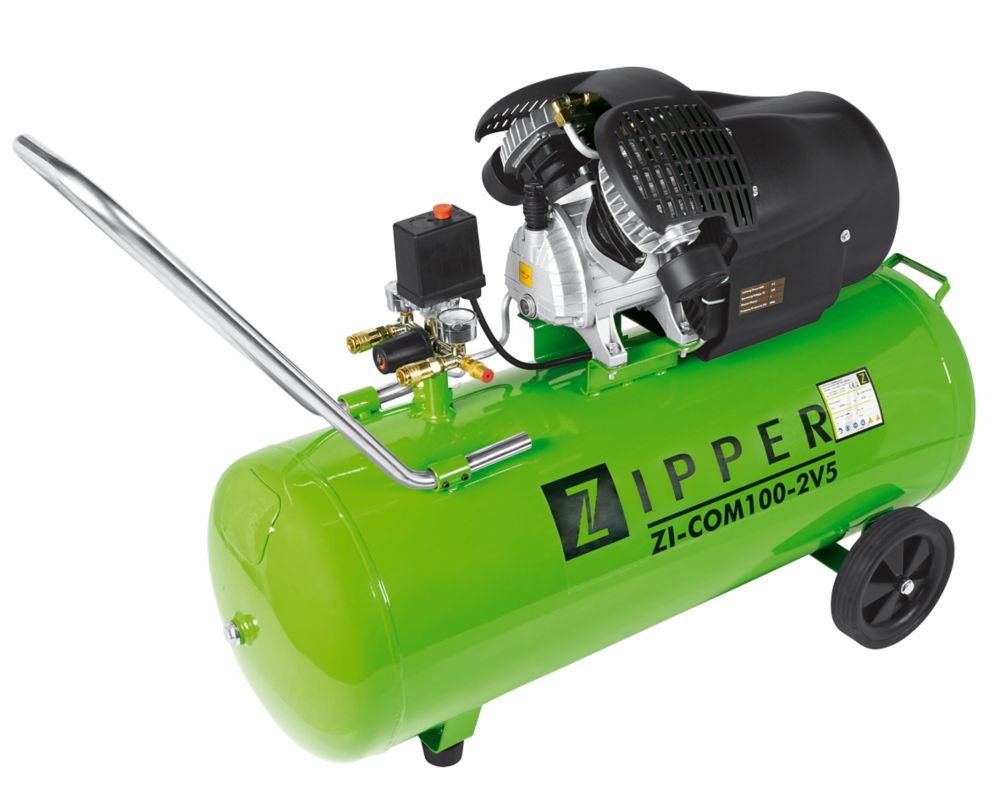 Image of Zipper ZI-COM100-2V5 97Ltr Brushless Electric Twin Cylinder Air Compressor with 5 Piece Air Tool Kit 230V 