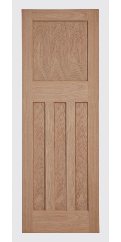 Image of Unfinished Oak Wooden 4-Panel Internal Edwardian-Style Door 1981mm x 838mm 