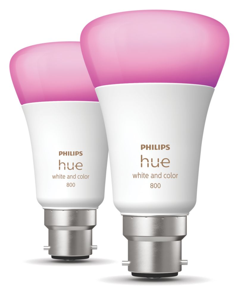 Image of Philips Hue BC A60 RGB & White LED Smart Light Bulb 6.5W 800lm 2 Pack 