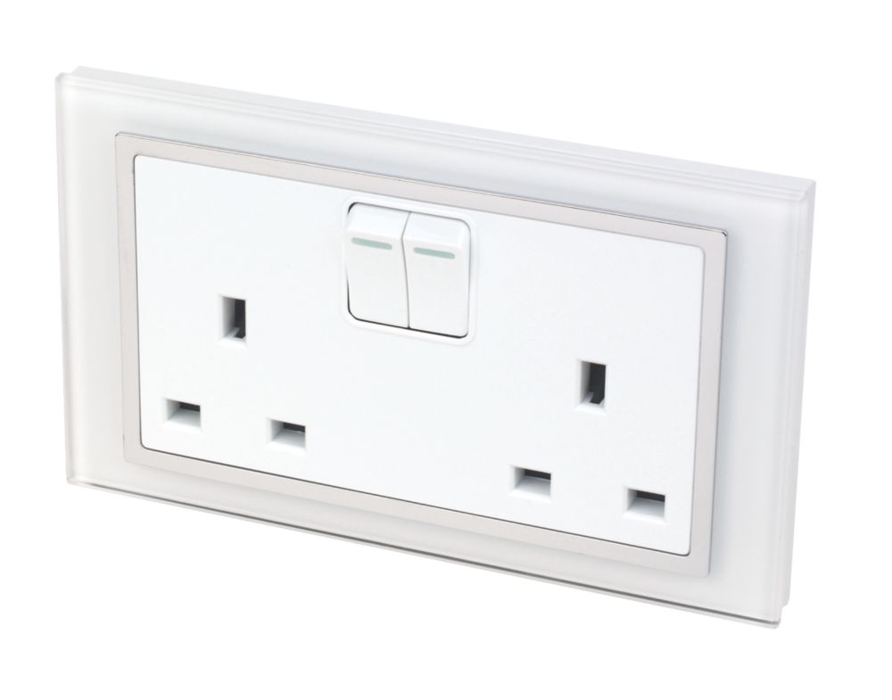 Image of Retrotouch Crystal 13A 2-Gang DP Switched Plug Socket White Glass 
