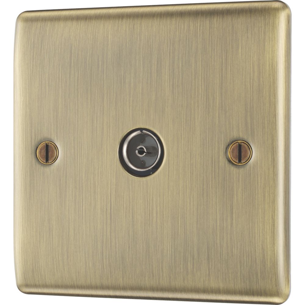 Image of British General Nexus Metal 1-Gang Coaxial TV Socket Antique Brass 