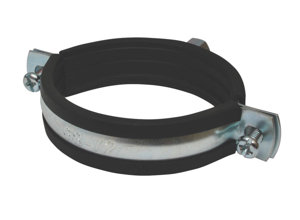 Image of Tesla 68-72mm Rubber-Lined Pipe Clips Black / Steel 2 Pack 