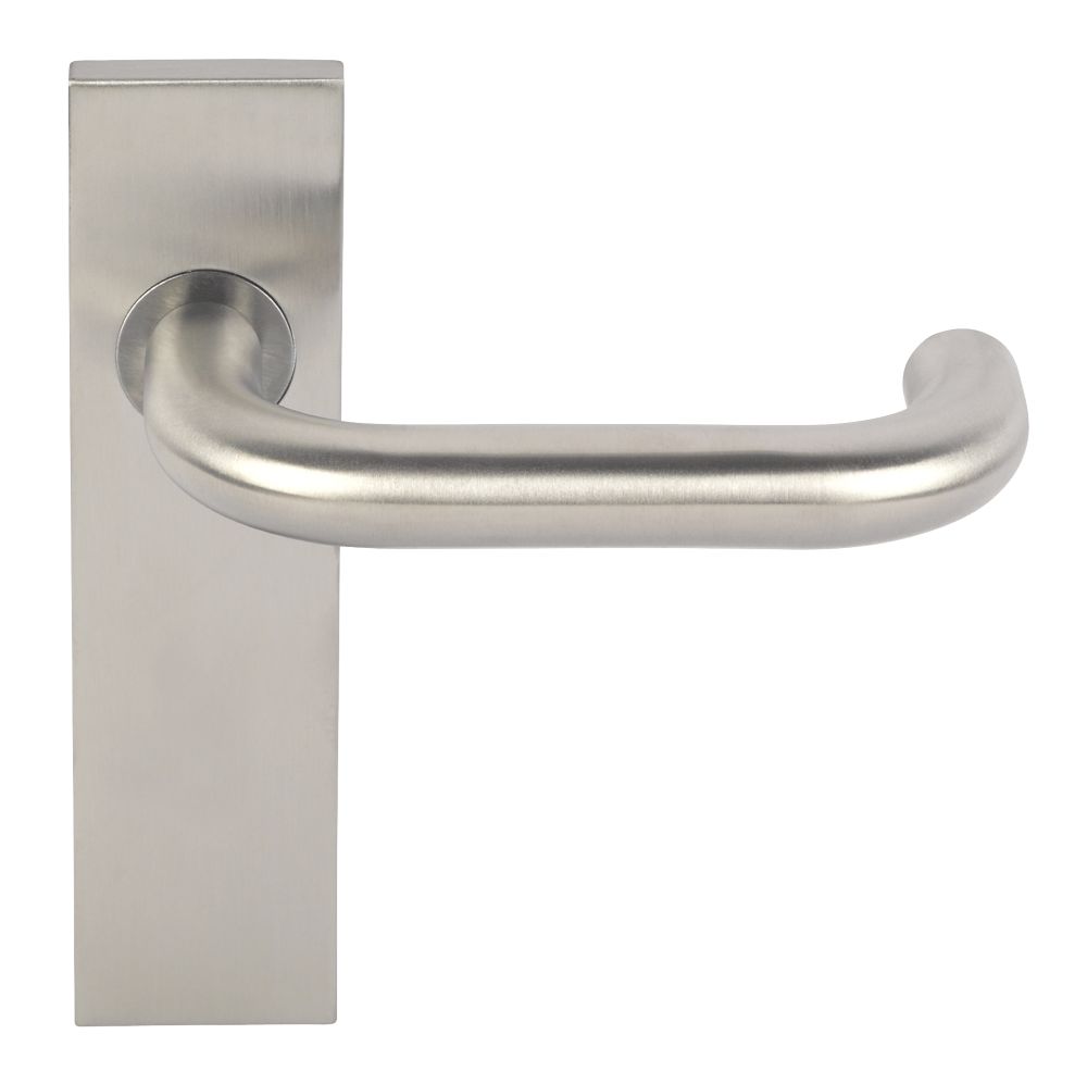 Image of Eurospec Safety Fire Rated Latch Safety Lever on Backplate Latch Pair Satin Stainless Steel 