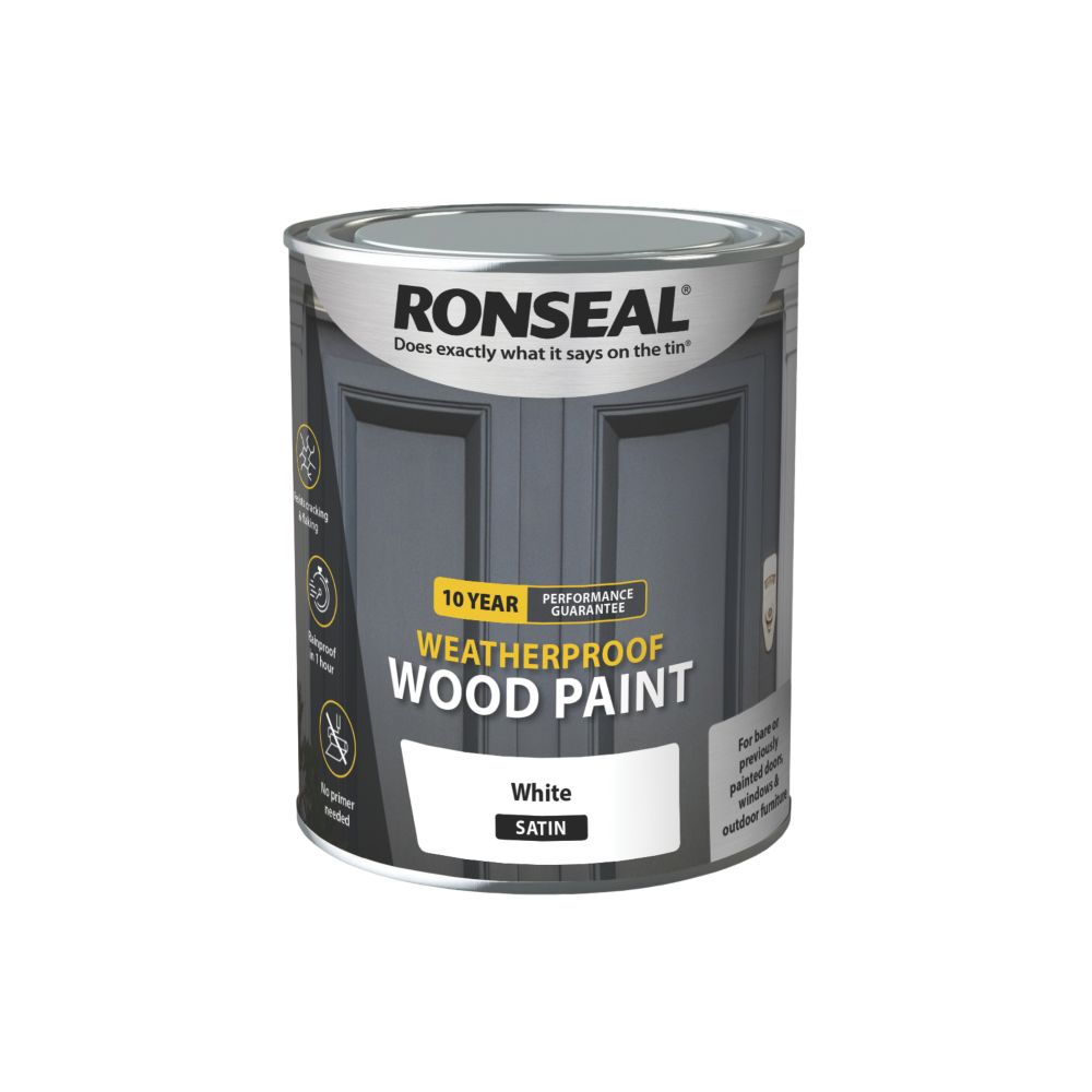 Image of Ronseal 10-Year Exterior Wood Paint Satin White 750ml 