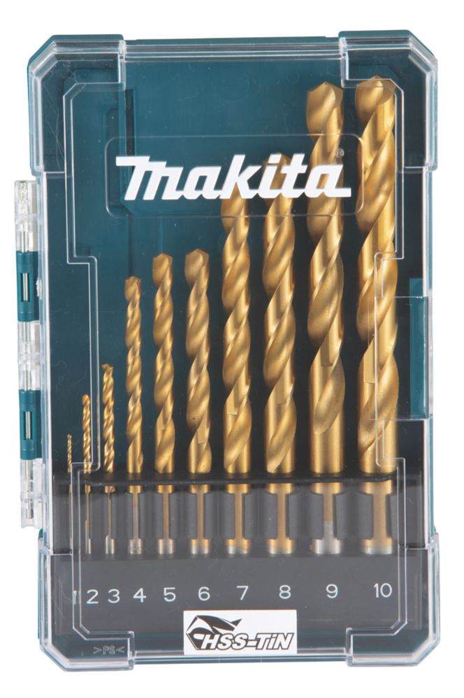 Image of Makita D-72849 Straight Shank HSS TiN Drill Bit Eco Set 10 Pieces 