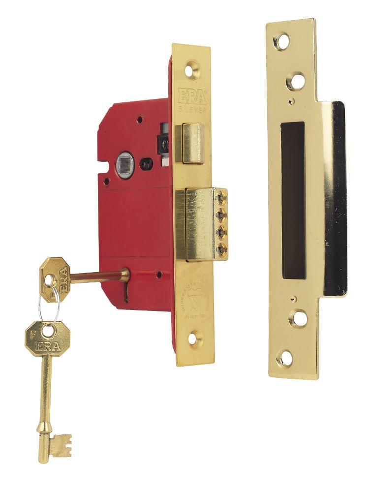 Image of ERA Fire Rated Brass Effect BS 5-Lever Mortice Sashlock 64mm Case - 44mm Backset 