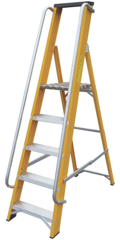 Image of Lyte Fibreglass 5-Treads Platform Stepladder With Handrail 1.04m 