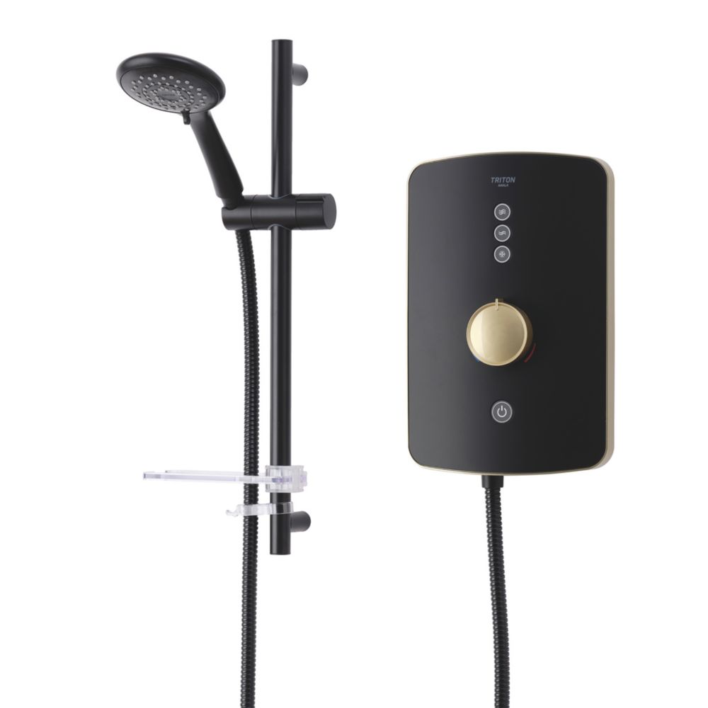 Image of Triton Amala Black with Brushed Brass Accents 9.5kW Electric Shower 