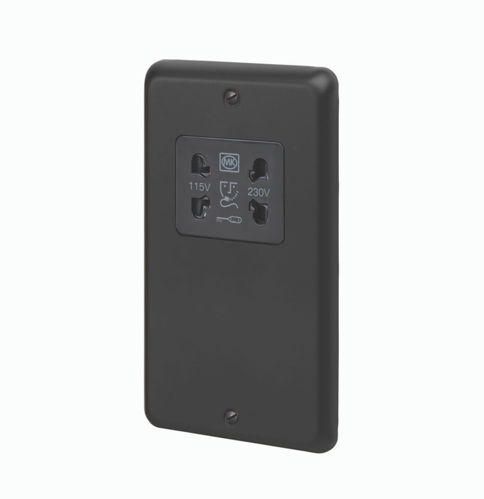 Image of MK Contoura 2-Gang Dual Voltage Shaver Socket 115/230V Black with Colour-Matched Inserts 