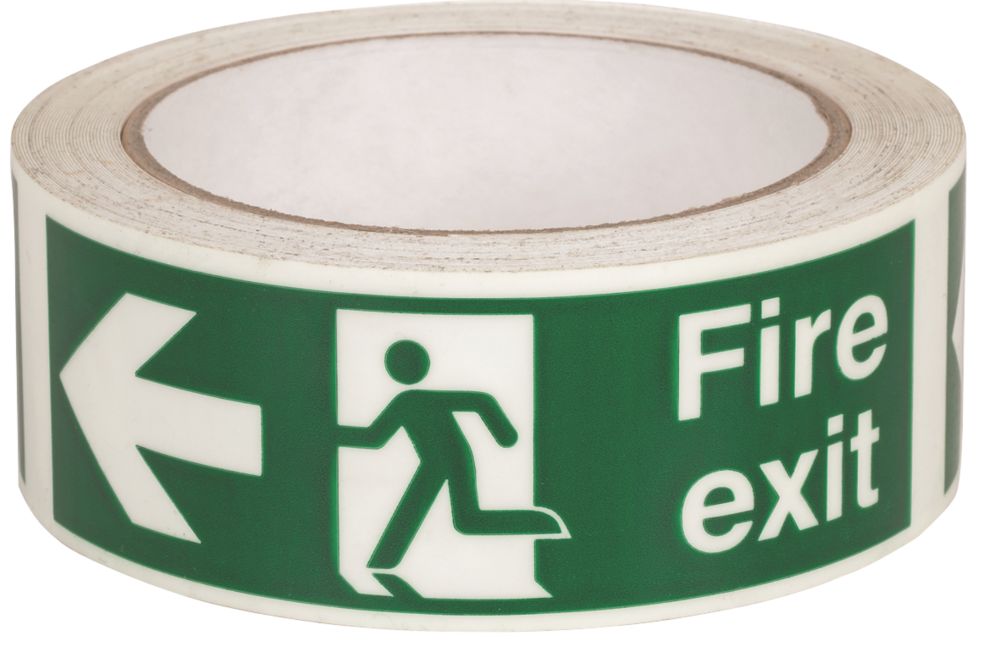 Image of Nite-Glo Fire Exit Left Tape Green & White 10m x 40mm 