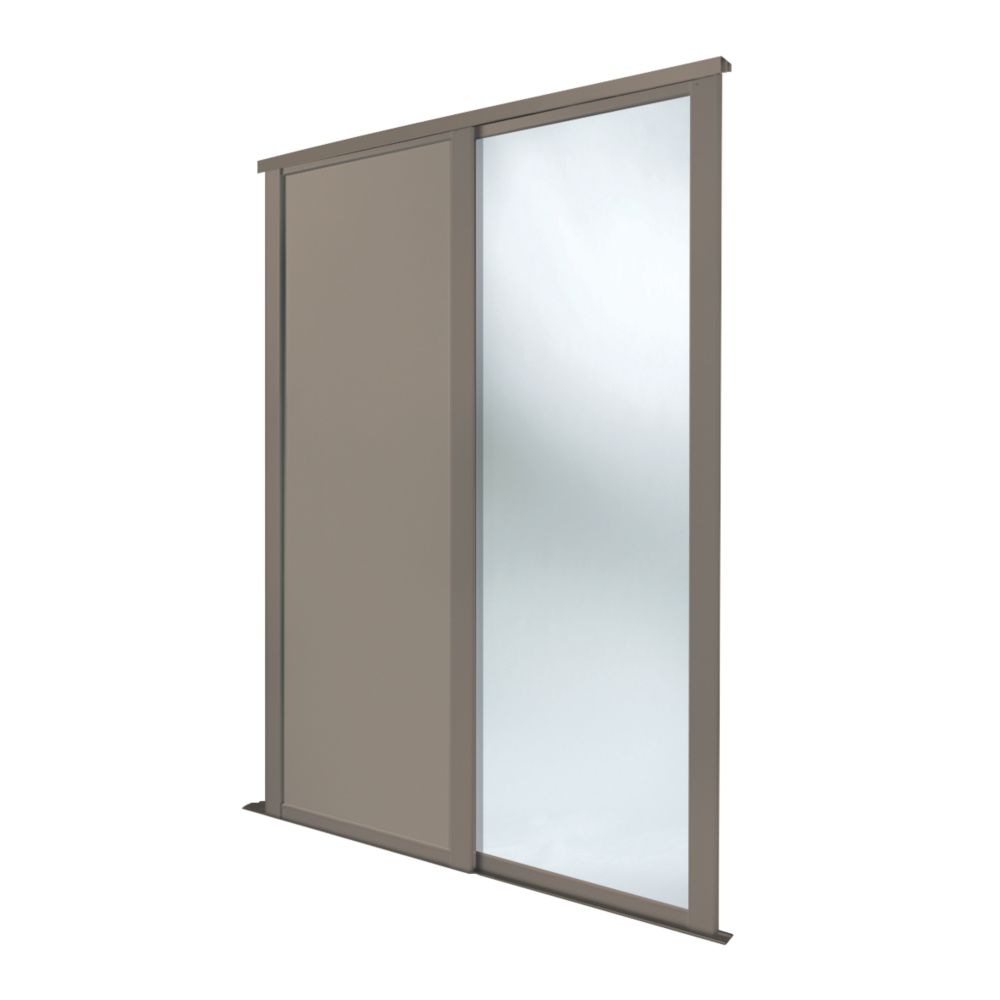 Image of Spacepro Shaker 2-Door Sliding Wardrobe Door Kit Stone Grey Frame Stone Grey / Mirror Panel 1753mm x 2260mm 