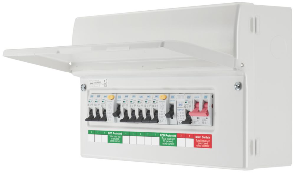 Image of British General Fortress 16-Module 8-Way Populated High Integrity Dual RCD Consumer Unit with SPD 