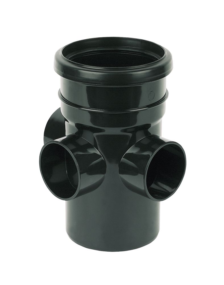 Image of FloPlast Push-Fit 3-Boss Single Socket Boss Pipe Black 110mm 