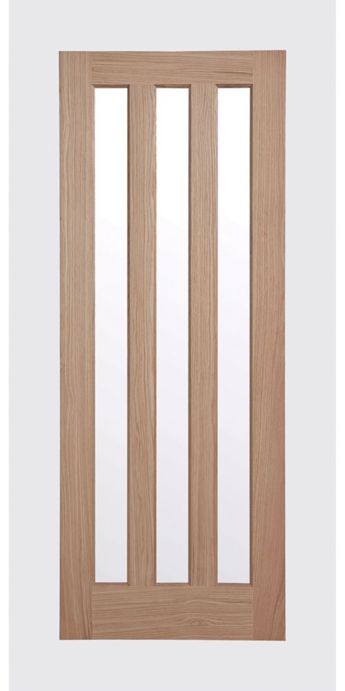 Image of Modern 3-Clear Light Unfinished Oak Wooden Shaker Internal Door 1981mm x 838mm 