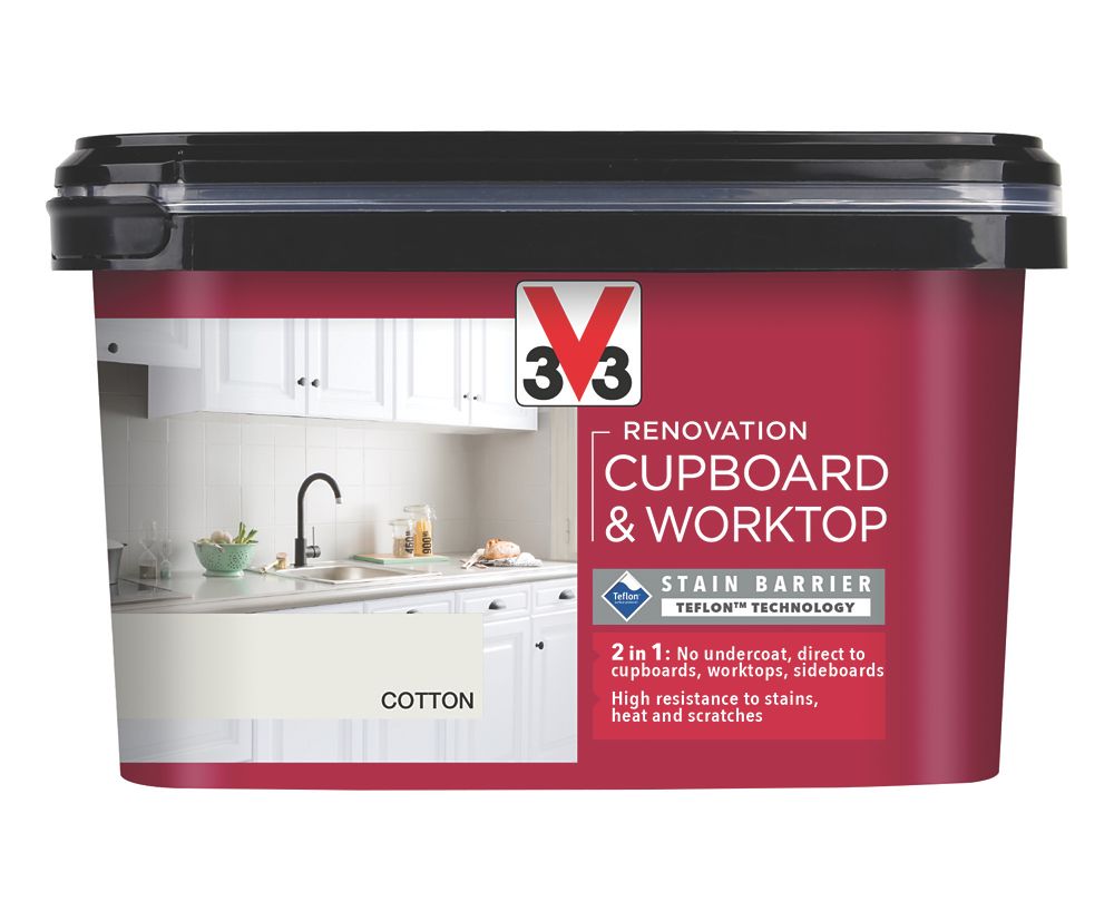 Image of V33 Renovation Cupboard & Worktop Paint Satin Cotton 2Ltr 